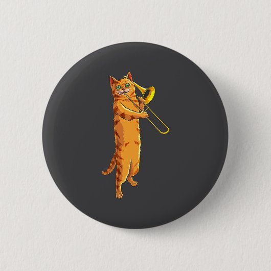 Badge Rond 5 Cm Funny Cat Playing Trombone Gift Cool Kitten Musici (Devant)