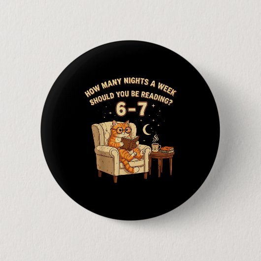 Badge Rond 5 Cm Funny Cat Reading 6-7 Meme Englieacher Book Lover (Devant)