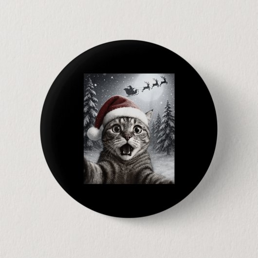 Badge Rond 5 Cm Funny Cat Selfie With Santa Claus Christmas Men Wo (Devant)