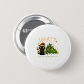 Badge Rond 5 Cm Funny Cat With Christmas Lights And Fallen Tree Ar (Devant & derrière)