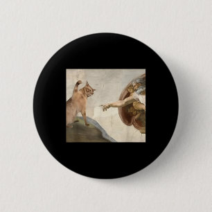 Badge Rond 5 Cm Funny Chat Dieu Création D'Adam Mème Jésus