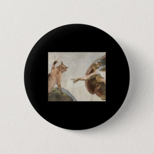 Badge Rond 5 Cm Funny Chat Dieu Création De Mème Adam Michelangelo