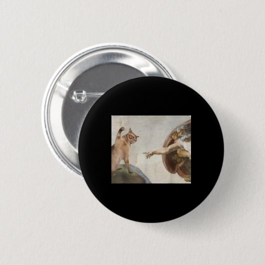 Badge Rond 5 Cm Funny Chat Dieu Création De Mème Adam Michelangelo (Devant & derrière)