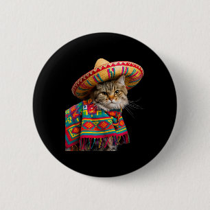 Badge Rond 5 Cm Funny Chat Mexicain Sombrero Poncho Cinco De Mayo 