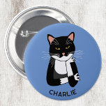 Badge Rond 5 Cm Funny Chat Sarcastique Personnalisé<br><div class="desc">Un chat tuxedo Bicolor noir et blanc sarcastique,  peu enthousiaste et agacé pour les amoureux des animaux. Modifier ou supprimer le nom ou le texte à customiser. Art original de Nic Squirrell.</div>