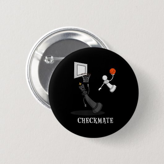 Badge Rond 5 Cm Funny Checkmate Chess Basketball Game Board King P (Devant & derrière)
