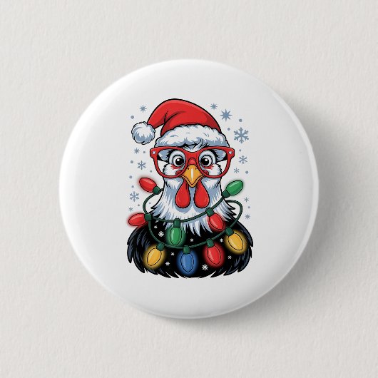 Badge Rond 5 Cm Funny Chicken Christmas Tree Lights Santa Hat Xmas (Devant)
