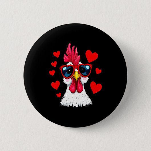 Badge Rond 5 Cm Funny Chicken Valentines Day Heart Chicken Couple  (Devant)