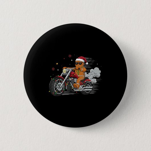 Badge Rond 5 Cm Funny Christmas Gingerbread Man Biker Riding A Mot (Devant)