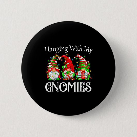 Badge Rond 5 Cm Funny Christmas Gnome Hanging With My Gnomies Fami (Devant)