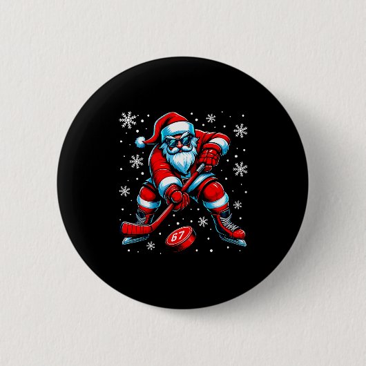 Badge Rond 5 Cm Funny Christmas Hockey Cool Santa Claus 6 7 Meme T (Devant)