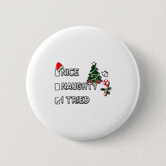 Badge Rond 5 Cm Funny Christmas Pajama Lights Nice Naughty I Tried (Devant)