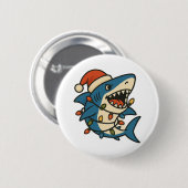 Badge Rond 5 Cm Funny Christmas Shark Santa Hat (Devant & derrière)