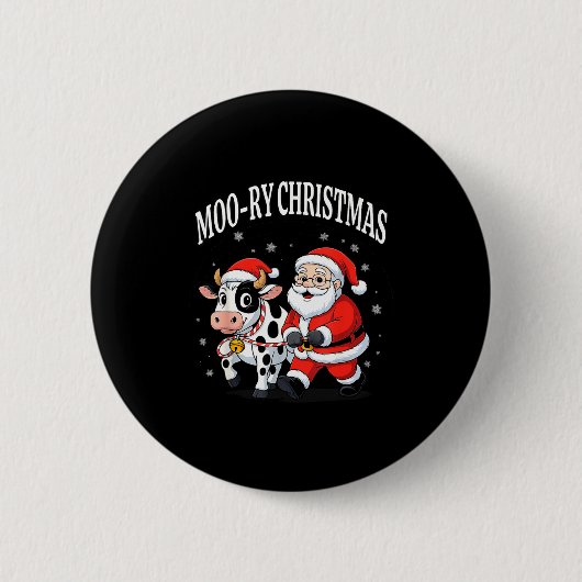Badge Rond 5 Cm Funny Christmas Shirts - Cow Moo-ry Xmas Santa  (Devant)