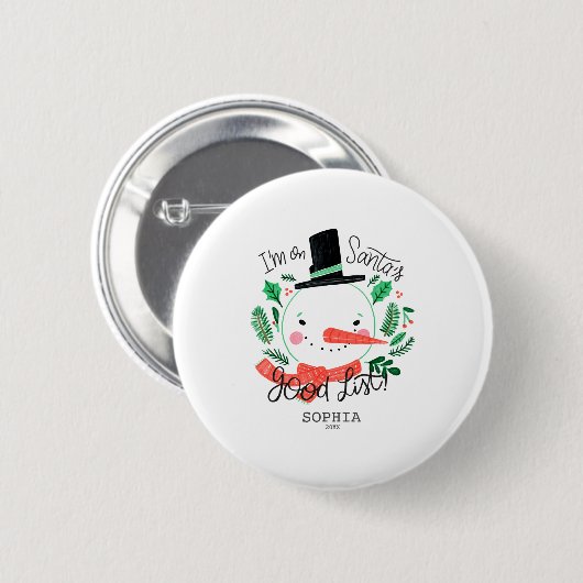 Badge Rond 5 Cm Funny Christmas Snowman Santas Good List (Devant & derrière)
