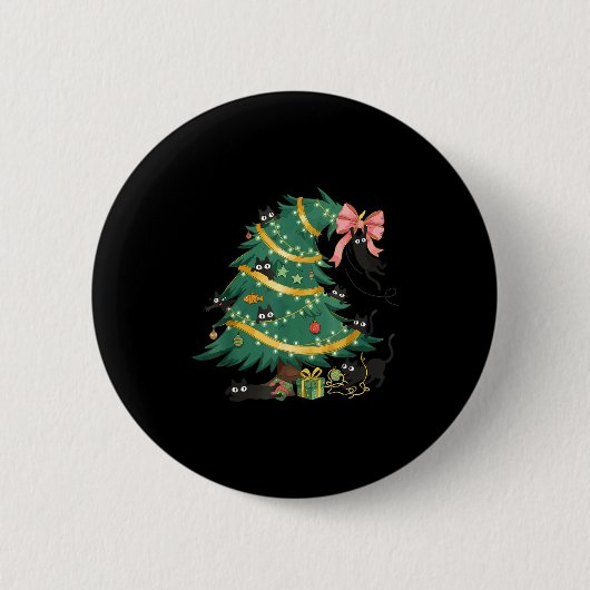 Badge Rond 5 Cm Funny Christmas Tree Cute Black Cat Matching Famil (Devant)