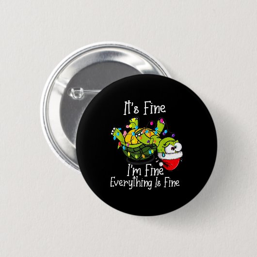 Badge Rond 5 Cm Funny Christmas Turtle It's Fine I'm Fine Everythi (Devant & derrière)