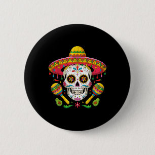 Badge Rond 5 Cm Funny Cinco De Mayo Drôle Crâne Avec Sombrero Casq