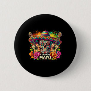 Badge Rond 5 Cm Funny Cinco De Mayo Skeleton Skull Fiesta Sombrero