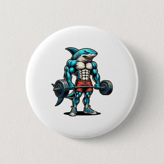 Badge Rond 5 Cm Funny Cool Shark Weightlifting Bodybuilder Muscle  (Devant)