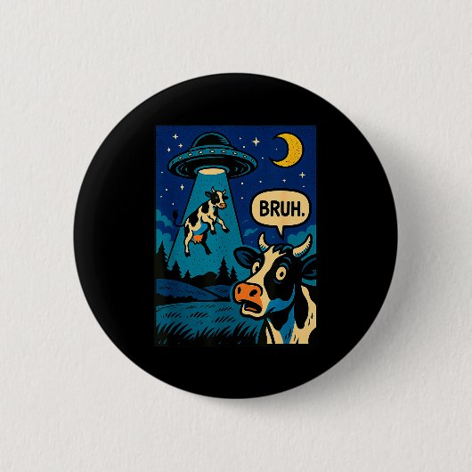 Badge Rond 5 Cm Funny Cow Meme Ufo Alien Zoo Boys Girls Kids (Devant)