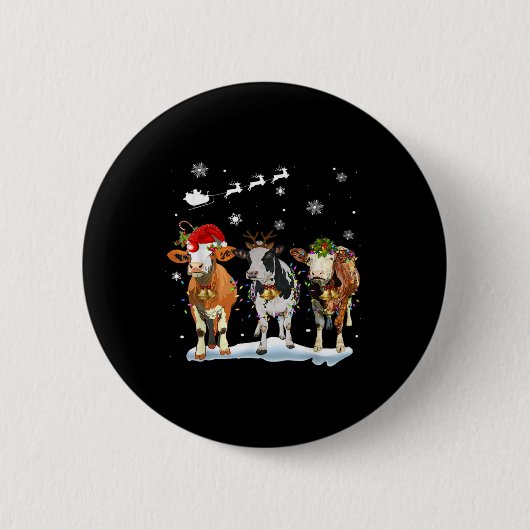 Badge Rond 5 Cm Funny Cow Santa Merry Christmas Xmas Lights Pajama (Devant)