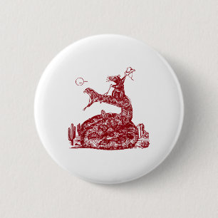 Badge Rond 5 Cm Funny Cowboy Mouse équitation Serpent Ouest