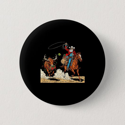 Badge Rond 5 Cm Funny Cowboy Santa Christmas Holiday Western Style (Devant)