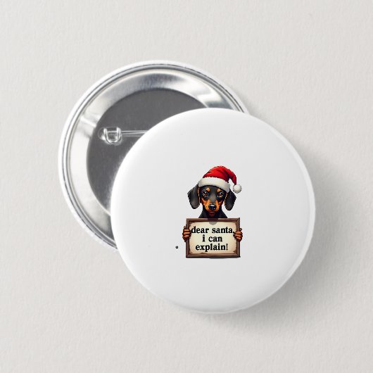 Badge Rond 5 Cm Funny Dachshund Christmas Dear Santa I Can Explain (Devant & derrière)
