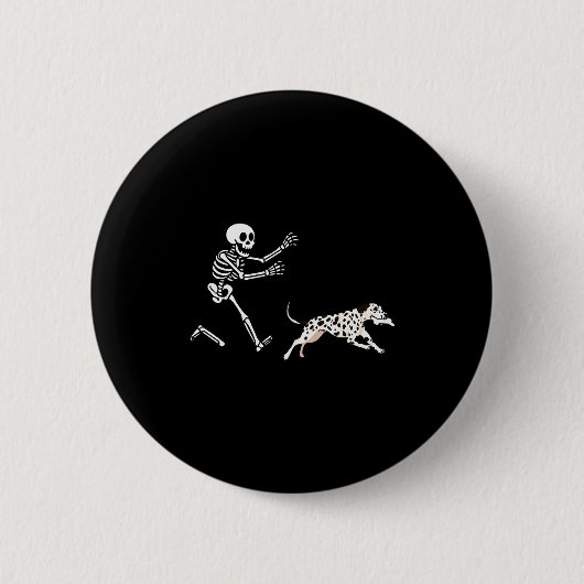 Badge Rond 5 Cm Funny Dalmatian Running Skeleton Halloween (Devant)