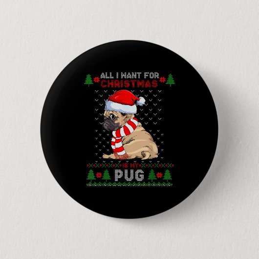 Badge Rond 5 Cm Funny Dog Lovers Cute Pug Santa Hat Ugly Christmas (Devant)