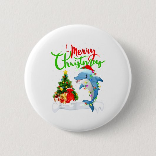 Badge Rond 5 Cm Funny Dolphin Fish Lover Xmas Lighting Dolphin Chr (Devant)