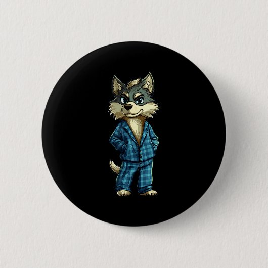 Badge Rond 5 Cm Funny Dreamy Wolf In Pajama Outfit For Sleepy Boys (Devant)