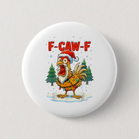 Badge Rond 5 Cm Funny F-caw-f Christmas Chicken Xmas Lights Santa (Devant)