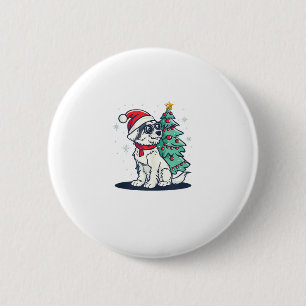 Badge Rond 5 Cm Funny Festive Lunettes de soleil Chien avec arbre 