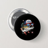 Badge Rond 5 Cm Funny Fishing &amp; Fisherman Gift American Flag  (Devant & derrière)