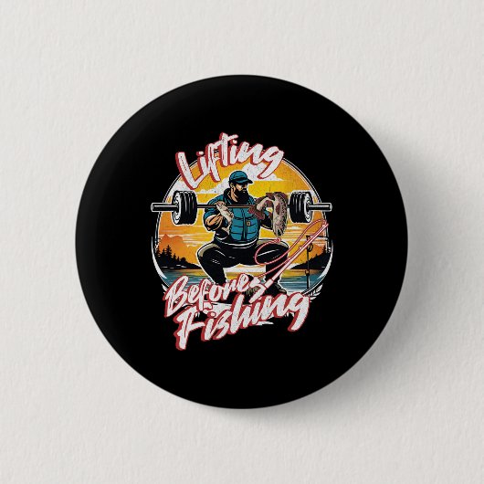 Badge Rond 5 Cm Funny Fishing Fisherman A Weightlifting Gym Bodybu (Devant)