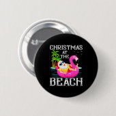 Badge Rond 5 Cm Funny Flamingo Float Santa Claus Christmas At The (Devant & derrière)
