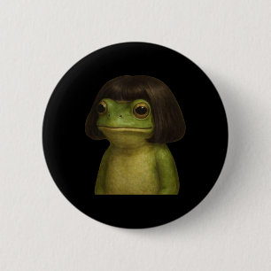 Badge Rond 5 Cm Funny Frog Girl Bob Hair Meme Art