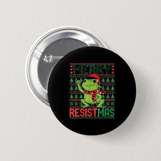 Badge Rond 5 Cm Funny Frog Retro Merry Resistmas Litical Ugly Chri (Devant & derrière)