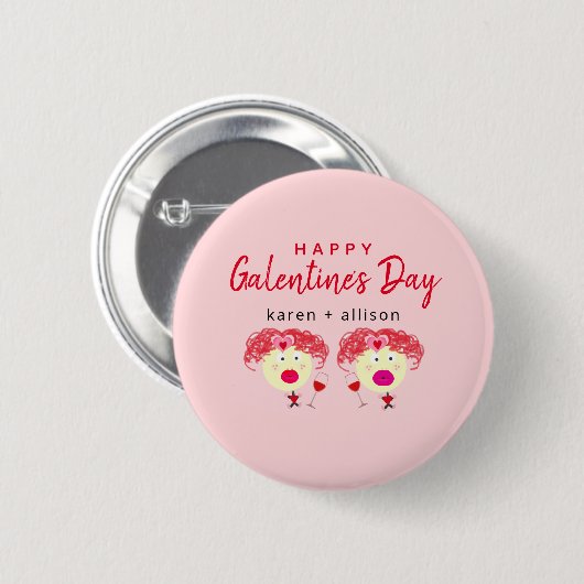 Badge Rond 5 Cm Funny Galentines Day Best Friends Blush Pink Nom (Devant & derrière)