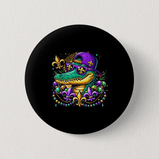 Badge Rond 5 Cm Funny Gator Mardi Gras  (Devant)