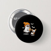 Badge Rond 5 Cm Funny Ghost Walking Chihuahua Dog Halloween Women (Devant & derrière)