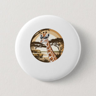 Badge Rond 5 Cm Funny Giraffe Famille Lunettes de soleil Zoo Afriq