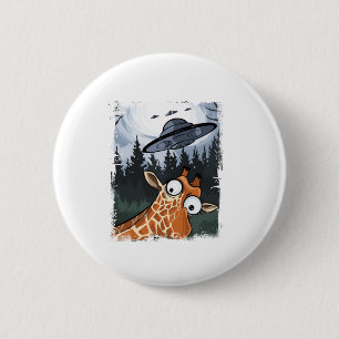 Badge Rond 5 Cm Funny Giraffe UFO Zoo Animal Weird Meme Graphique 