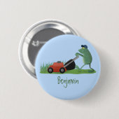 Badge Rond 5 Cm Funny green frog mowing lawn cartoon (Devant & derrière)