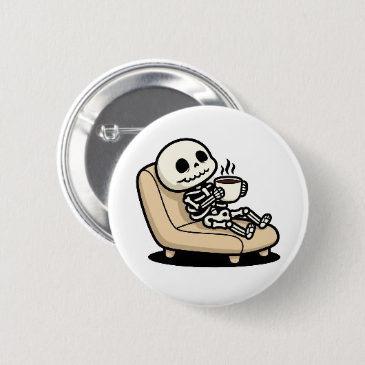 Badge Rond 5 Cm Funny Grim Reaper Drinking Coffee | "Dead Inside" (Devant & derrière)
