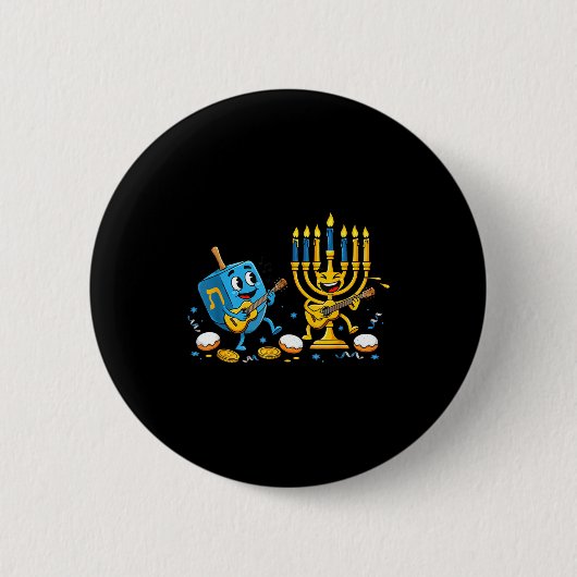 Badge Rond 5 Cm Funny Guitar Dreidel Menorah Hanukkah Kids Womens (Devant)