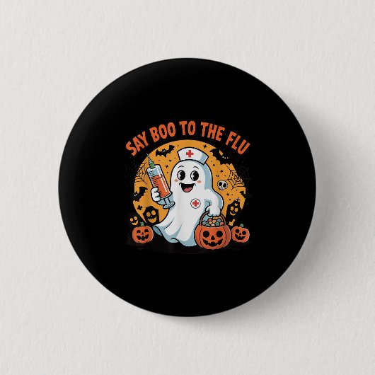 Badge Rond 5 Cm Funny Halloween Quote Say Boo To The Flu Cool Vacc (Devant)