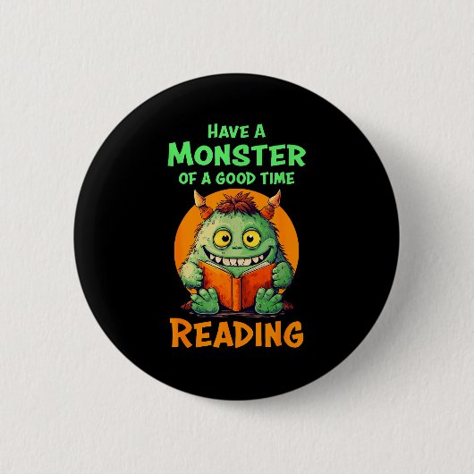 Badge Rond 5 Cm Funny Halloween Teacher Librarian Monster Reading (Devant)